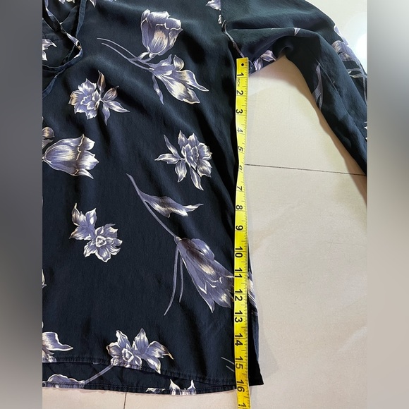DASLU SAO PAOLO BLOUSE 100*% SILK black floral long sleeve LIGHTWEIGHT top Ss M - Picture 5 of 16